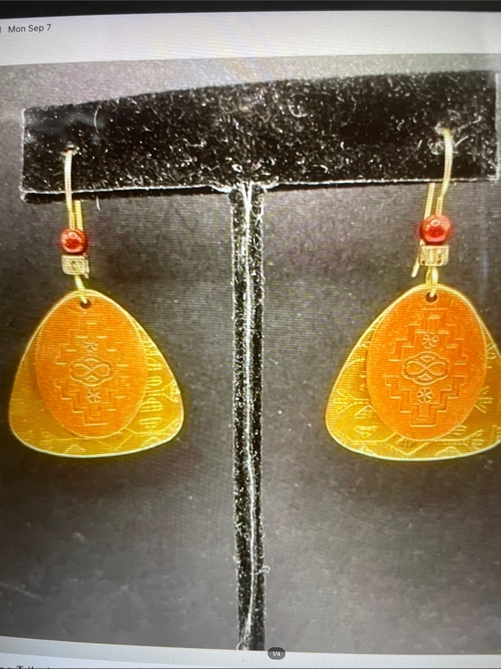 Gold-Tone Tribal Drop Earrings with Red Accent Bead